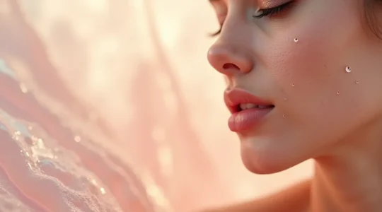 Photographie d'une peau repulpée et luminuese montrant la structure dermique du collagène avec texture naturelle