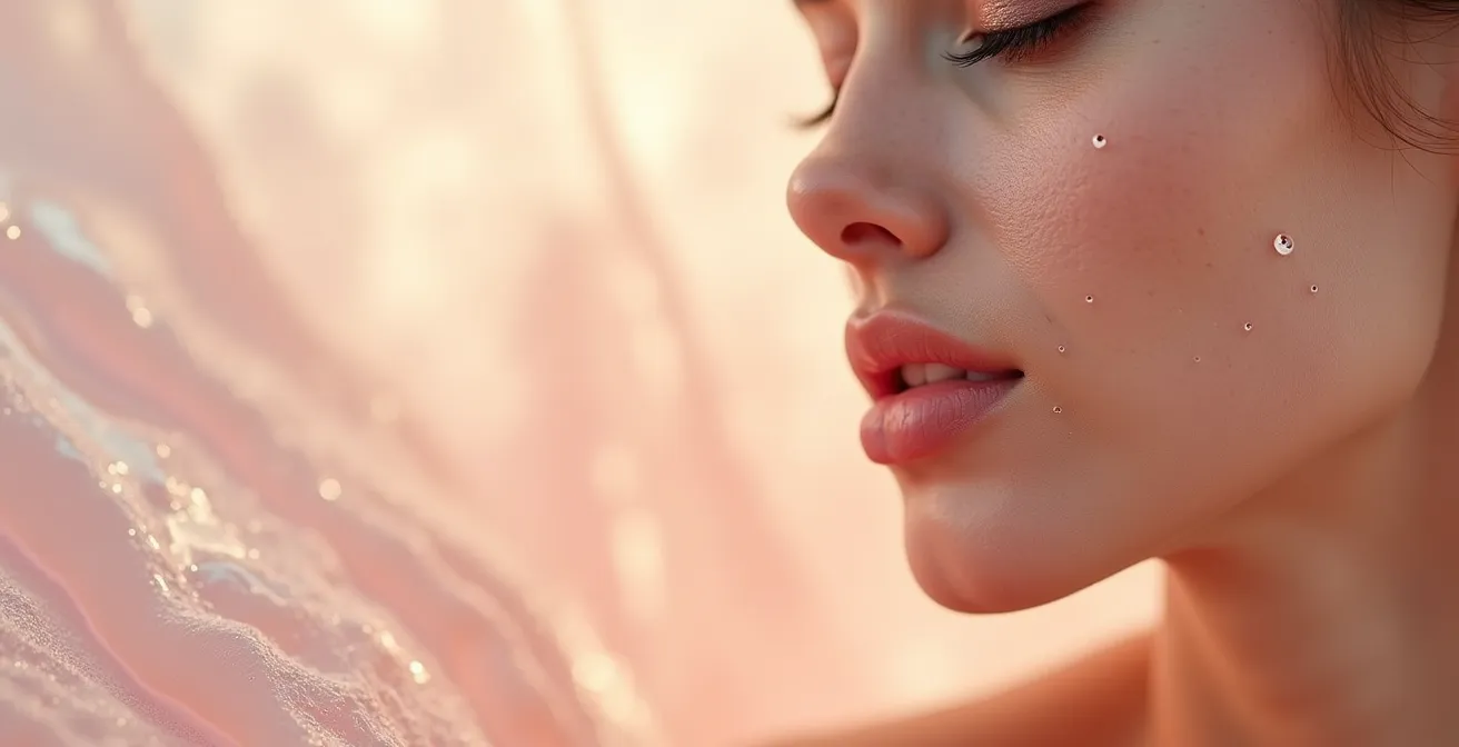 Photographie d'une peau repulpée et luminuese montrant la structure dermique du collagène avec texture naturelle